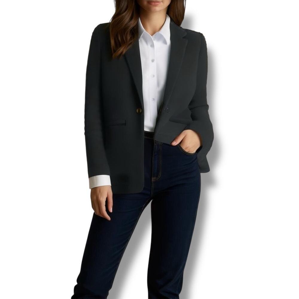 Whistles Size 4 Single Button Blazer Jacket Black Stretch Knit Preppy Academia